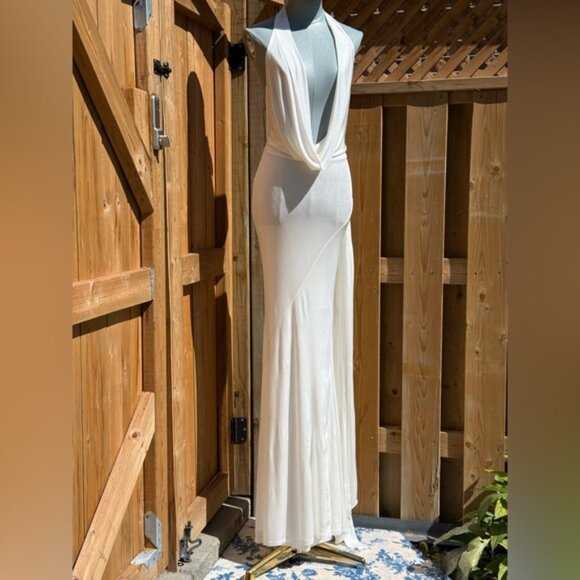 🆕 RAT & BOA 🧿 NWOT Winona White Slinky Cowl Neck Jersey Gown, Sz XXS - Picture 4 of 15